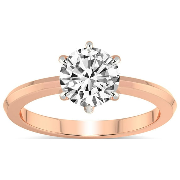 IGI Certified 1 Carat Round Shape Lab Grown Diamond Engagement Ring | 14K Rose Gold | Eva Six Prong Knife Edge Lab Diamond Ring | FG-VS1-VS2 Quality Friendly Diamonds
