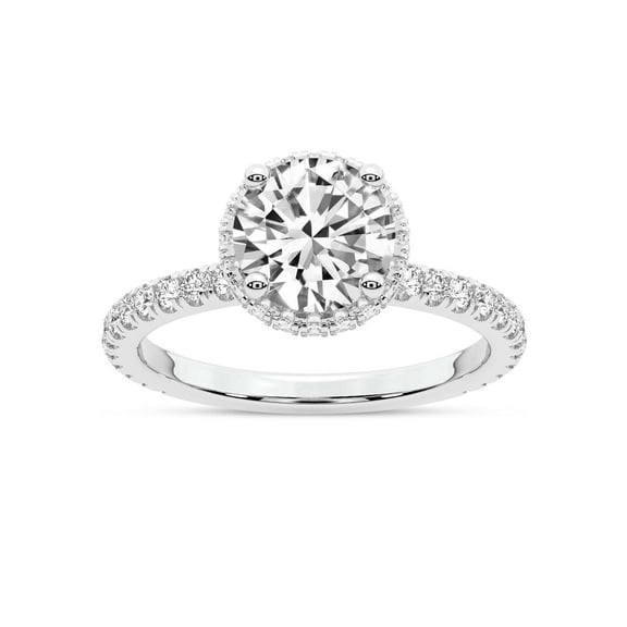 IGI Certified 1 Carat Round Shape Lab Grown Diamond Engagement Ring | 14K White Gold | Cleopatra Halo Diamond Ring | FG-VS1-VS2 Quality Friendly Diamonds