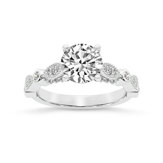 IGI Certified 1 Carat Round Shape Lab Grown Diamond Engagement Ring | 14K White Gold |Larisa Side Stone Diamond Ring | FG-VS1-VS2 Quality Friendly Diamonds