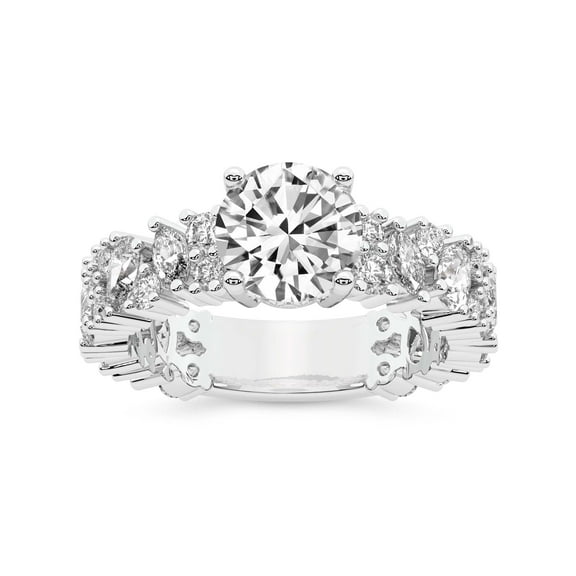 IGI Certified 1 Carat Round Shape Lab Grown Diamond Engagement Ring | 14K White Gold | Skylar Side Stone Encrusted Diamond Ring | FG-VS Quality Friendly Diamonds