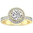 thumbnail image 1 of IGI Certified 1 Carat Round Shape Lab Grown Diamond Engagement Ring | 14K Yellow Gold |Bell Dome Bezel Halo Eternity Lab Diamond Ring | FG-VS1-VS2 Quality Friendly Diamonds, 1 of 5