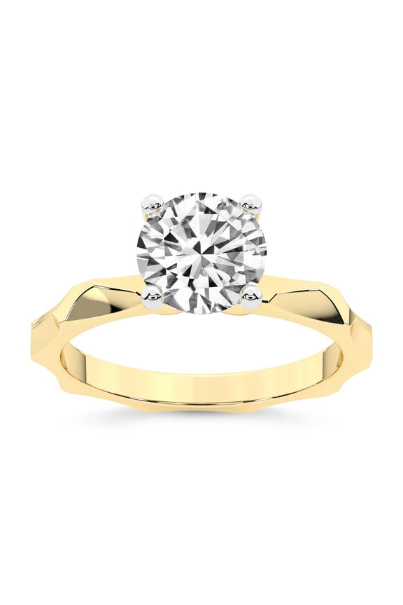 IGI Certified 1 Carat Round Shape Lab Grown Diamond Engagement Ring | 14K Yellow Gold | Magnolia Texture Solitaire Diamond Ring | FG-VS1-VS2 Quality Friendly Diamonds