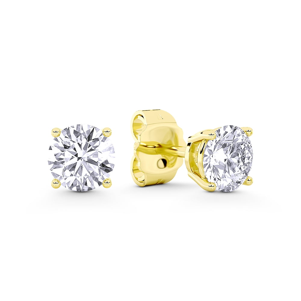 IGI Certified 2.00ct (F Color, VS Clarity) Lab Grown Diamond Round Brilliant Cut 4-Prong Basket Solitaire Stud Earrings in 14k Yellow Gold