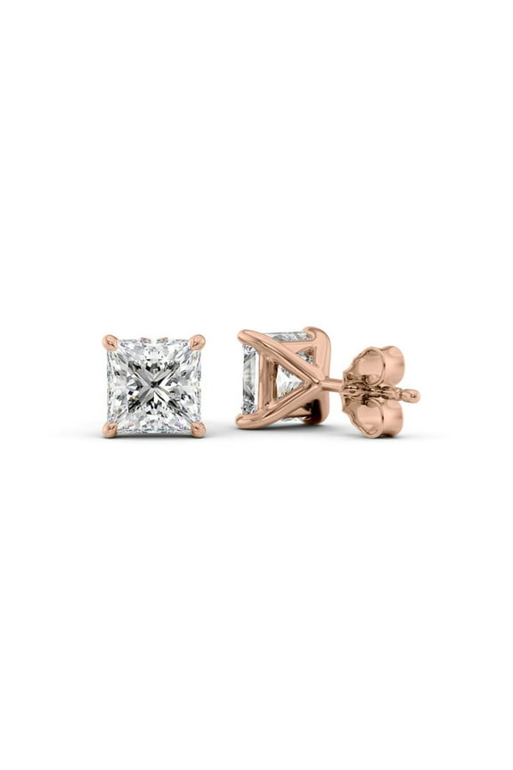 IGI Certified 2.5 Ct Princess Cut Lab-Grown Diamond Stud Earrings – 14K Rose Gold | Women's Earrings