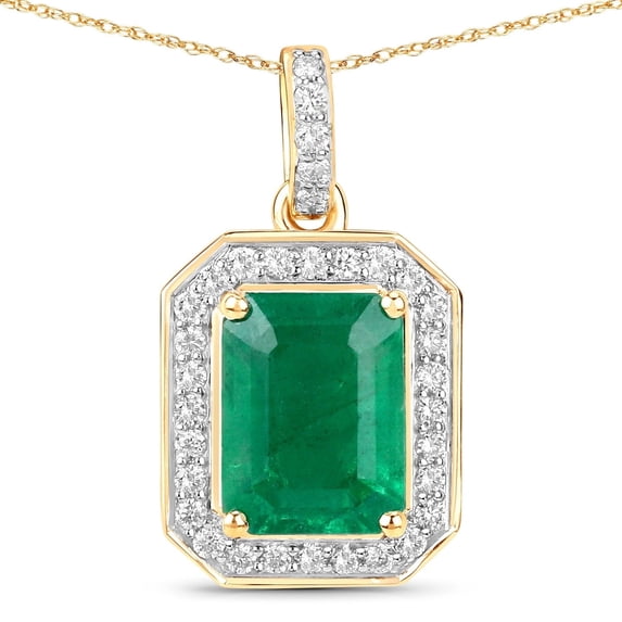 IGI Certified 2.63 Ct Zambian Emerald Pendant in 14K Yellow Gold with Real Diamonds