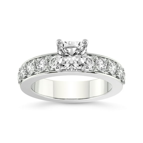 IGI Certified 2 Carat Cushion Shape Lab Grown Diamond Engagement Ring | 14K White Gold | Alfreda Half Eternity Diamond Ring | FG-VS1-VS2 Quality Friendly Diamonds