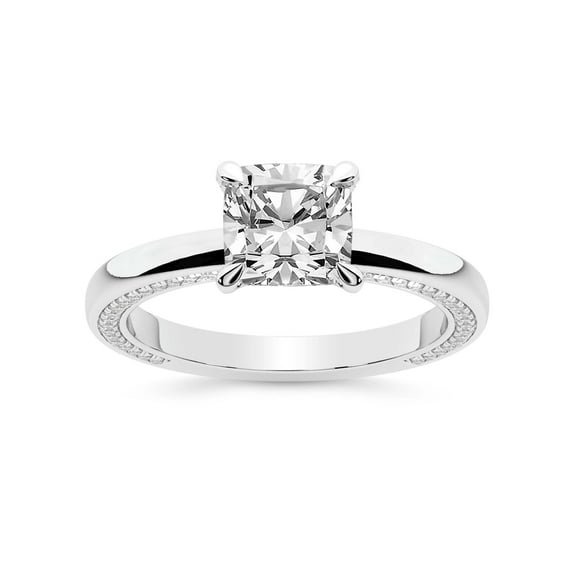 IGI Certified 2 Carat Cushion Shape Lab Grown Diamond Engagement Ring | 14K White Gold | Edith Diamond Studded Petite Solitaire Diamond Ring | FG-VS1-VS2 Quality Friendly Diamonds