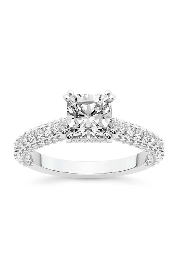 IGI Certified 2 Carat Cushion Shape Lab Grown Diamond Engagement Ring | 14K White Gold | Eternia Criss Cross Side Halo Diamond Ring | FG-VS1-VS2 Quality Friendly Diamonds