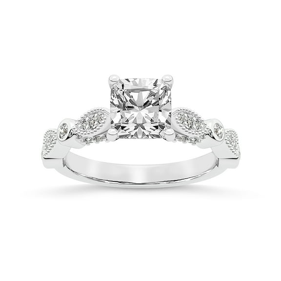 IGI Certified 2 Carat Cushion Shape Lab Grown Diamond Engagement Ring | 14K White Gold |Larisa Side Stone Diamond Ring | FG-VS1-VS2 Quality Friendly Diamonds