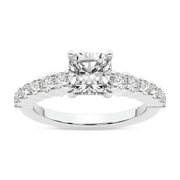 IGI Certified 2 Carat Cushion Shape Lab Grown Diamond Engagement Ring | 14K White Gold | Lottie Four Claw Side Stone Diamond Ring | FG-VS1-VS2 Quality Friendly Diamonds