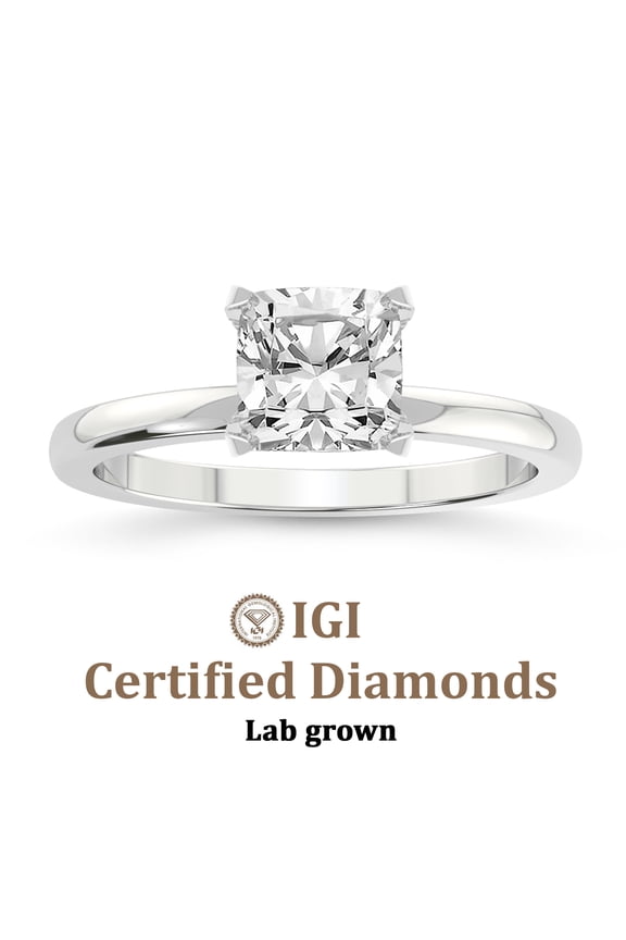 IGI Certified 2 Carat Cushion Shape Lab Grown Diamond Engagement Ring | 14K White Gold |Lyla Hidden Accents SolitaireLab Diamond Ring | FG-VS1-VS2 Quality Friendly Diamonds