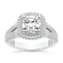 IGI Certified 2 Carat Cushion Shape Lab Grown Diamond Engagement Ring | 14K White Gold | Opulenté Antique Halo Diamond Ring | FG-VS Quality Friendly Diamonds