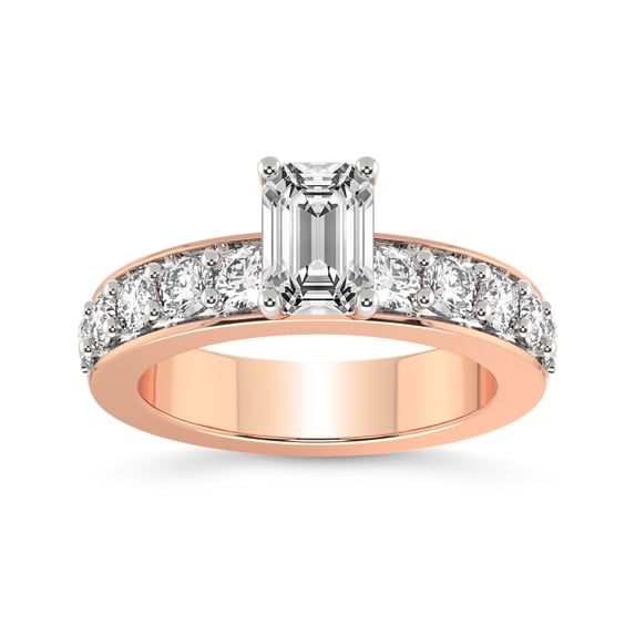 IGI Certified 2 Carat Emerald Shape Lab Grown Diamond Engagement Ring | 14K Rose Gold | Alfreda Half Eternity Diamond Ring | FG-VS1-VS2 Quality Friendly Diamonds