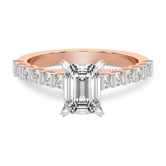 IGI Certified 2 Carat Emerald Shape Lab Grown Diamond Engagement Ring | 14K Rose Gold | Austria Cathedral Diamond Ring | FG-VS1-VS2 Quality Friendly Diamonds