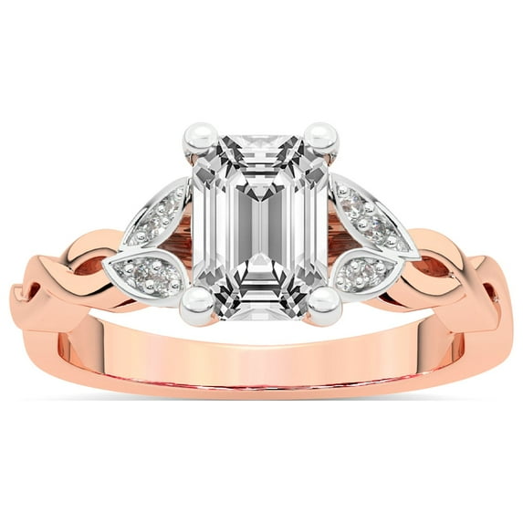 IGI Certified 2 Carat Emerald Shape Lab Grown Diamond Engagement Ring | 14K Rose Gold |Letitia Side Stone Diamond Ring | FG-VS1-VS2 Quality Friendly Diamonds