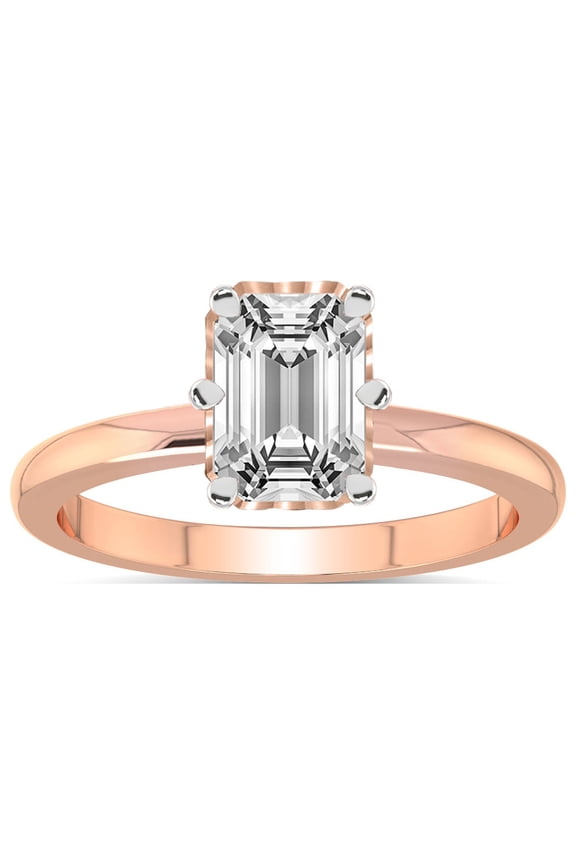 IGI Certified 2 Carat Emerald Shape Lab Grown Diamond Engagement Ring | 14K Rose Gold | Malissa Solitaire Diamond Ring | FG-VS1-VS2 Quality Friendly Diamonds