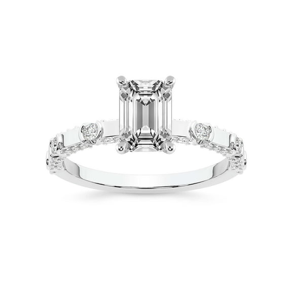 IGI Certified 2 Carat Emerald Shape Lab Grown Diamond Engagement Ring | 14K White Gold | Majestic Love Diamond Accent Ring | FG-VS1-VS2 Quality Friendly Diamonds