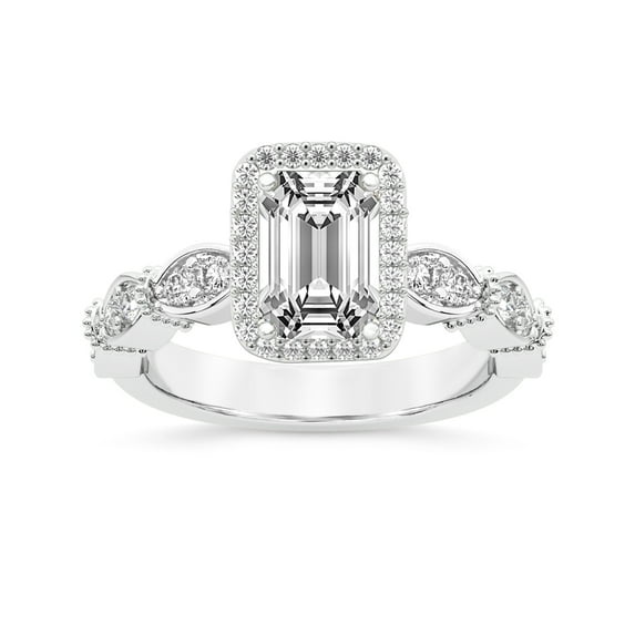 IGI Certified 2 Carat Emerald Shape Lab Grown Diamond Engagement Ring | 14K White Gold |Micaela Halo Diamond Ring | FG-VS1-VS2 Quality Friendly Diamonds