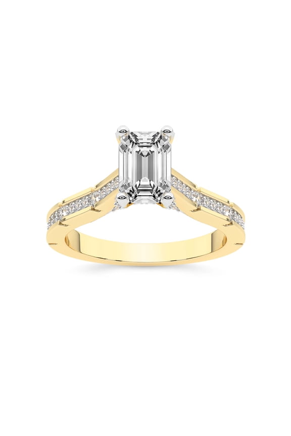 IGI Certified 2 Carat Emerald Shape Lab Grown Diamond Engagement Ring | 14K Yellow Gold | Delphie Channel Set Diamond Ring | FG-VS1-VS2 Quality Friendly Diamonds