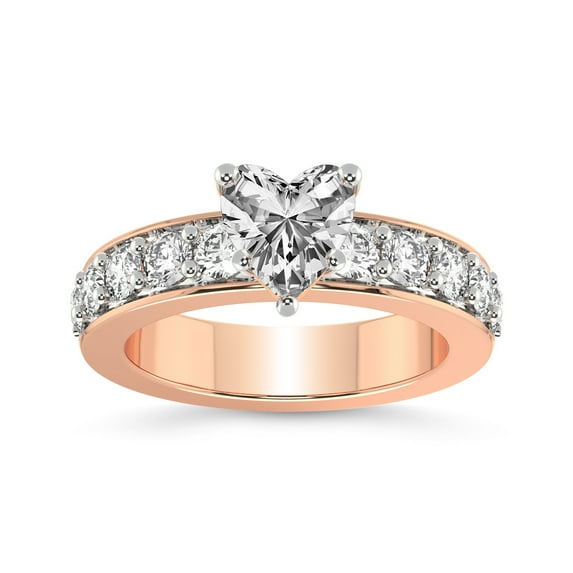 IGI Certified 2 Carat Heart Shape Lab Grown Diamond Engagement Ring | 14K Rose Gold | Alfreda Half Eternity Diamond Ring | FG-VS1-VS2 Quality Friendly Diamonds