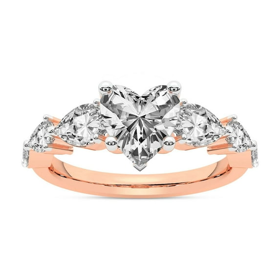 IGI Certified 2 Carat Heart Shape Lab Grown Diamond Engagement Ring | 14K Rose Gold | Frances Side Stone Diamond Ring | FG-VS1-VS2 Quality Friendly Diamonds