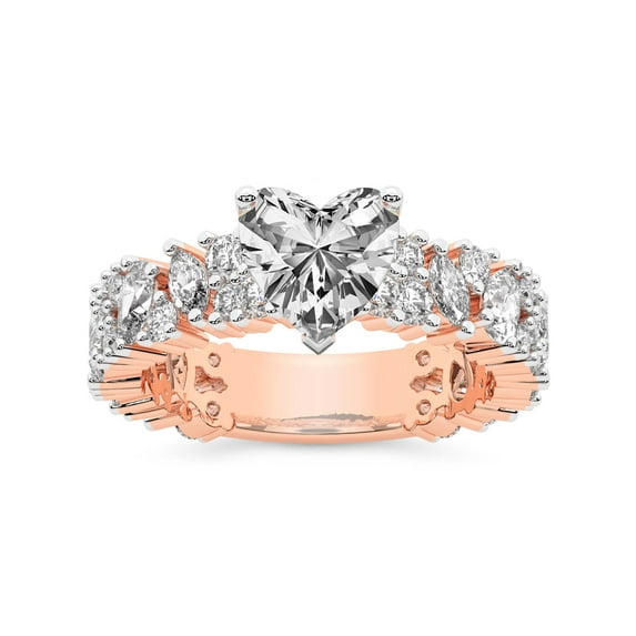 IGI Certified 2 Carat Heart Shape Lab Grown Diamond Engagement Ring | 14K Rose Gold | Skylar Side Stone Encrusted Diamond Ring | FG-VS Quality Friendly Diamonds