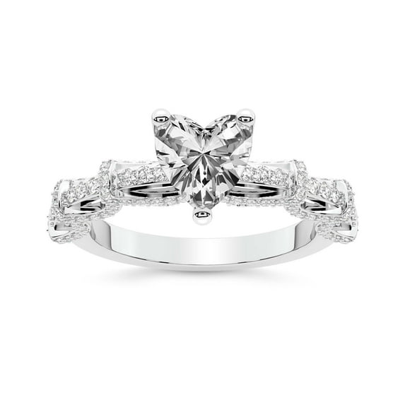 IGI Certified 2 Carat Heart Shape Lab Grown Diamond Engagement Ring | 14K White Gold | Ciara Petite Station Style Diamond Ring | FG-VS1-VS2 Quality Friendly Diamonds
