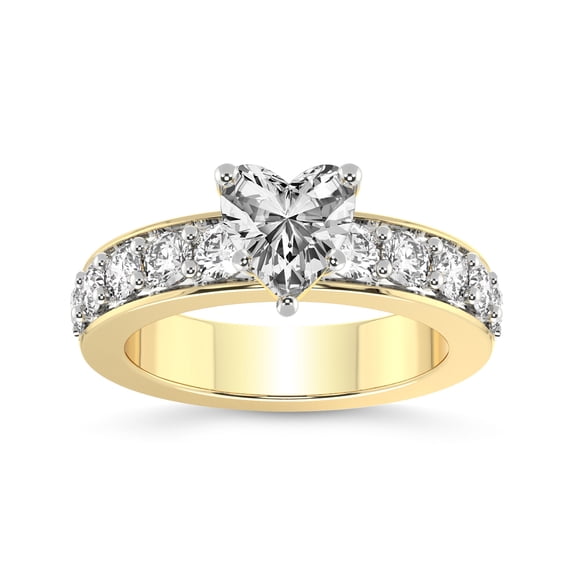 IGI Certified 2 Carat Heart Shape Lab Grown Diamond Engagement Ring | 14K Yellow Gold | Alfreda Half Eternity Diamond Ring | FG-VS1-VS2 Quality Friendly Diamonds