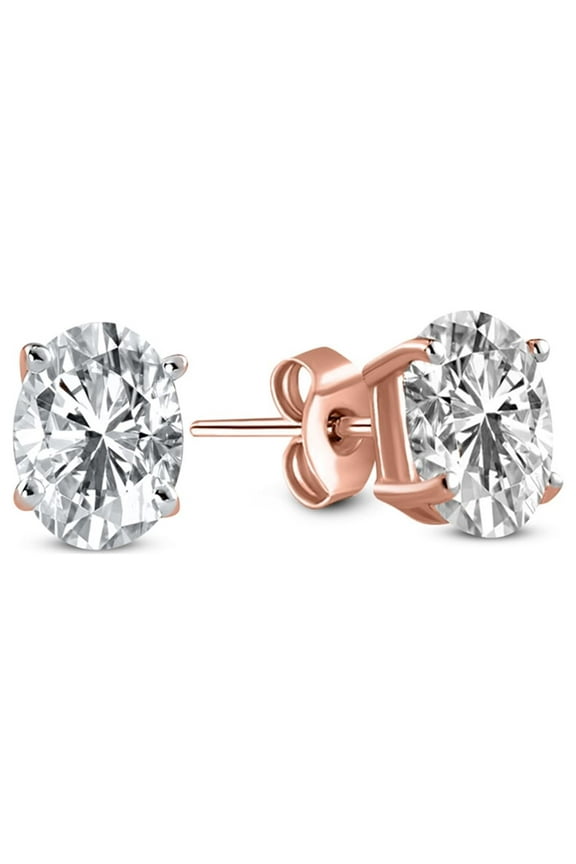 IGI Certified 2 Carat Lab Grown Solitaire Diamond Stud Earrings| 18K Rose Gold Oval Shape Push Back Prong Setting Friendly Diamonds Earrings | F-G Color, VS1-VS2 Clarity