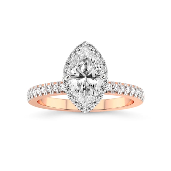 IGI Certified 2 Carat Marquise Shape Lab Grown Diamond Engagement Ring | 14K Rose Gold |Elle Classic Halo Diamond Ring | FG-VS1-VS2 Quality Friendly Diamonds