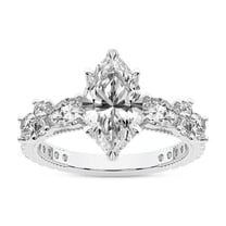 IGI Certified 2 Carat Marquise Shape Lab Grown Diamond Engagement Ring | 14K White Gold | Chrizan Round & Pear Side Stone Diamond Ring | FG-VS1-VS2 Quality Friendly Diamonds