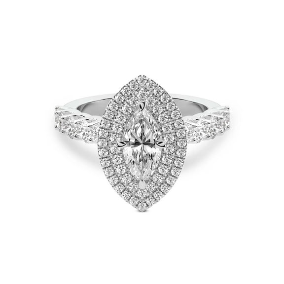 IGI Certified 2 Carat Marquise Shape Lab Grown Diamond Engagement Ring | 14K White Gold | Crowned Cresta Double Halo Diamond Ring | FG-VS1-VS2 Quality Friendly Diamonds