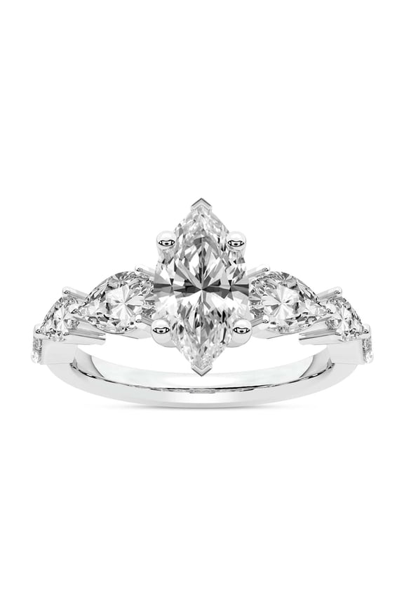 IGI Certified 2 Carat Marquise Shape Lab Grown Diamond Engagement Ring | 14K White Gold | Frances Side Stone Diamond Ring | FG-VS1-VS2 Quality Friendly Diamonds