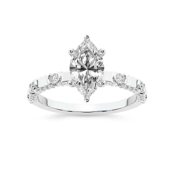 IGI Certified 2 Carat Marquise Shape Lab Grown Diamond Engagement Ring | 14K White Gold | Majestic Love Diamond Accent Ring | FG-VS1-VS2 Quality Friendly Diamonds