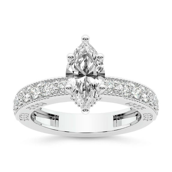 IGI Certified 2 Carat Marquise Shape Lab Grown Diamond Engagement Ring | 14K White Gold | Regalia Milgrain Diamond Ring | FG-VS Quality Friendly Diamonds