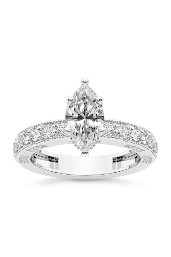 IGI Certified 2 Carat Marquise Shape Lab Grown Diamond Engagement Ring | 14K White Gold | Regalia Milgrain Diamond Ring | FG-VS Quality Friendly Diamonds