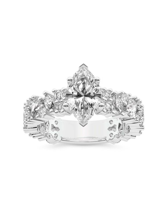 IGI Certified 2 Carat Marquise Shape Lab Grown Diamond Engagement Ring | 14K White Gold | Skylar Side Stone Encrusted Diamond Ring | FG-VS Quality Friendly Diamonds