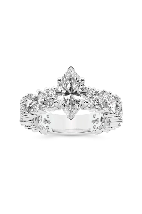 IGI Certified 2 Carat Marquise Shape Lab Grown Diamond Engagement Ring | 14K White Gold | Skylar Side Stone Encrusted Diamond Ring | FG-VS Quality Friendly Diamonds