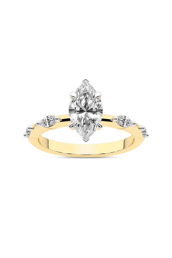 IGI Certified 2 Carat Marquise Shape Lab Grown Diamond Engagement Ring | 14K Yellow Gold | Sheryl Marquise Side Stone Diamond Ring | FG-VS1-VS2 Quality Friendly Diamonds