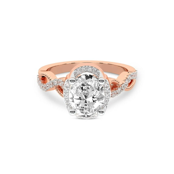 IGI Certified 2 Carat Oval Shape Lab Grown Diamond Engagement Ring | 14K Rose Gold | Astoré Channel Glided Diamond Ring | FG-VS1-VS2 Quality Friendly Diamonds