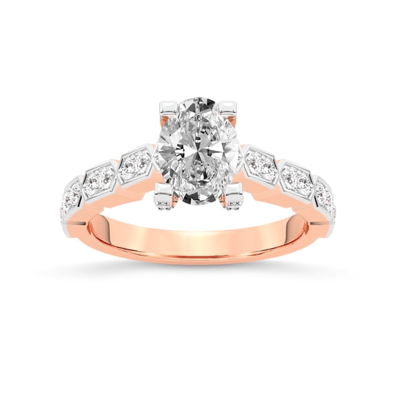 IGI Certified 2 Carat Oval Shape Lab Grown Diamond Engagement Ring | 14K Rose Gold | Calista Side Stone Lab Diamond Ring | FG-VS1-VS2 Quality Friendly Diamonds