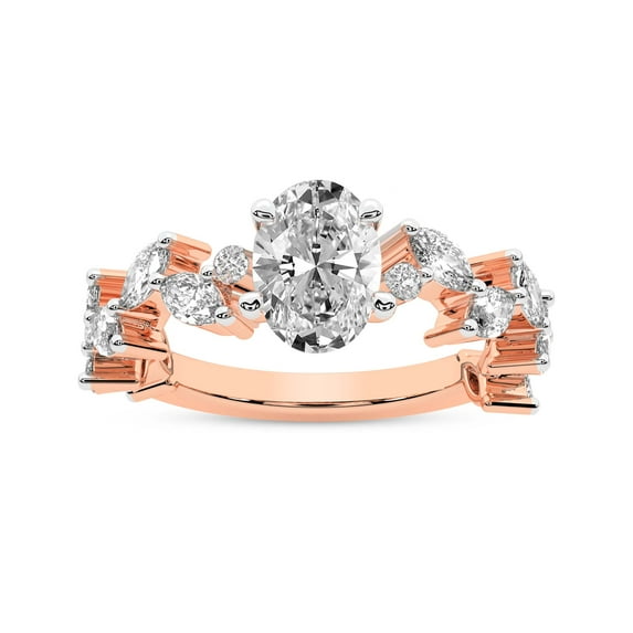 IGI Certified 2 Carat Oval Shape Lab Grown Diamond Engagement Ring | 14K Rose Gold | Hester Petite Side Stone Diamond Ring | FG-VS1-VS2 Quality Friendly Diamonds