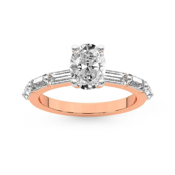 IGI Certified 2 Carat Oval Shape Lab Grown Diamond Engagement Ring | 14K Rose Gold | Kimberly Baguette Side Stone Diamond Ring | FG-VS1-VS2 Quality Friendly Diamonds