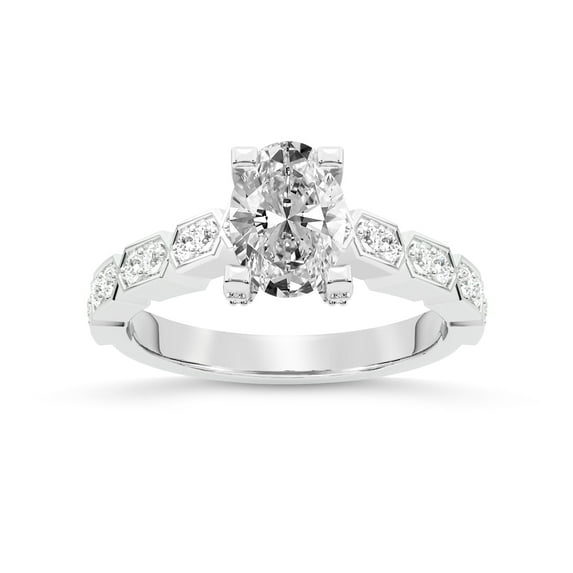 IGI Certified 2 Carat Oval Shape Lab Grown Diamond Engagement Ring | 14K White Gold | Calista Side Stone Lab Diamond Ring | FG-VS1-VS2 Quality Friendly Diamonds