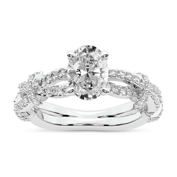 IGI Certified 2 Carat Oval Shape Lab Grown Diamond Engagement Ring | 14K White Gold | Charlotte Double Twist Side Stone Diamond Ring | FG-VS1-VS2 Quality Friendly Diamonds