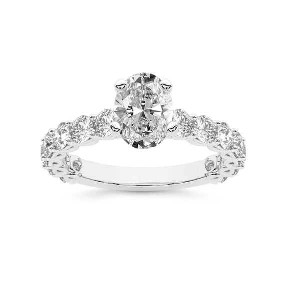 IGI Certified 2 Carat Oval Shape Lab Grown Diamond Engagement Ring | 14K White Gold | Genelia Side Stone Diamond Ring | FG-VS1-VS2 Quality Friendly Diamonds