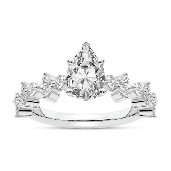 IGI Certified 2 Carat Pear Shape Lab Grown Diamond Engagement Ring | 14K White Gold | Dorothea Side Stone Diamond Ring | FG-VS1-VS2 Quality Friendly Diamonds