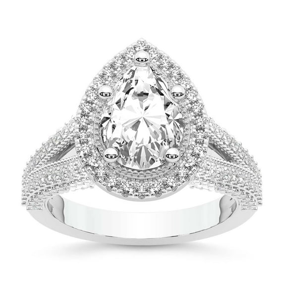 IGI Certified 2 Carat Pear Shape Lab Grown Diamond Engagement Ring | 14K White Gold | Opulenté Antique Halo Diamond Ring | FG-VS Quality Friendly Diamonds