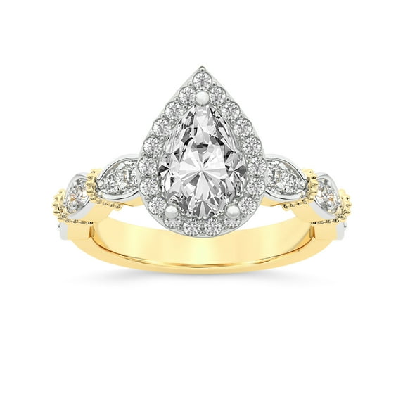 IGI Certified 2 Carat Pear Shape Lab Grown Diamond Engagement Ring | 14K Yellow Gold |Micaela Halo Diamond Ring | FG-VS1-VS2 Quality Friendly Diamonds