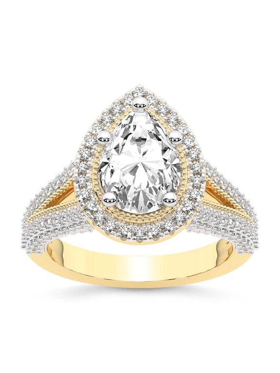 IGI Certified 2 Carat Pear Shape Lab Grown Diamond Engagement Ring | 14K Yellow Gold | Opulenté Antique Halo Diamond Ring | FG-VS Quality Friendly Diamonds